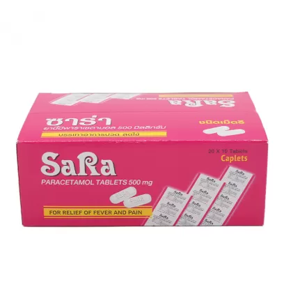 Парацетамол SaRa 500 мг – тайский анальгетик и жаропонижающее, коробка Sara Paracetamol 500 mg